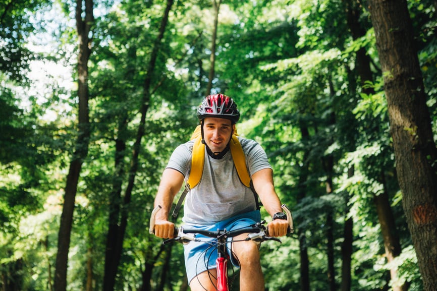 Biking down a trail