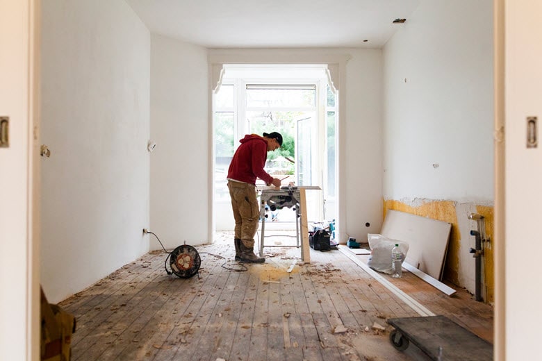 Contractor remodeling a home