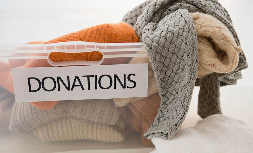 Donations bin with sweaters