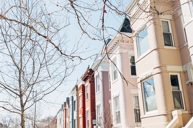 Exterior of housing row on a bright day