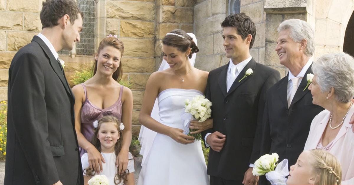 wedding party standing outside