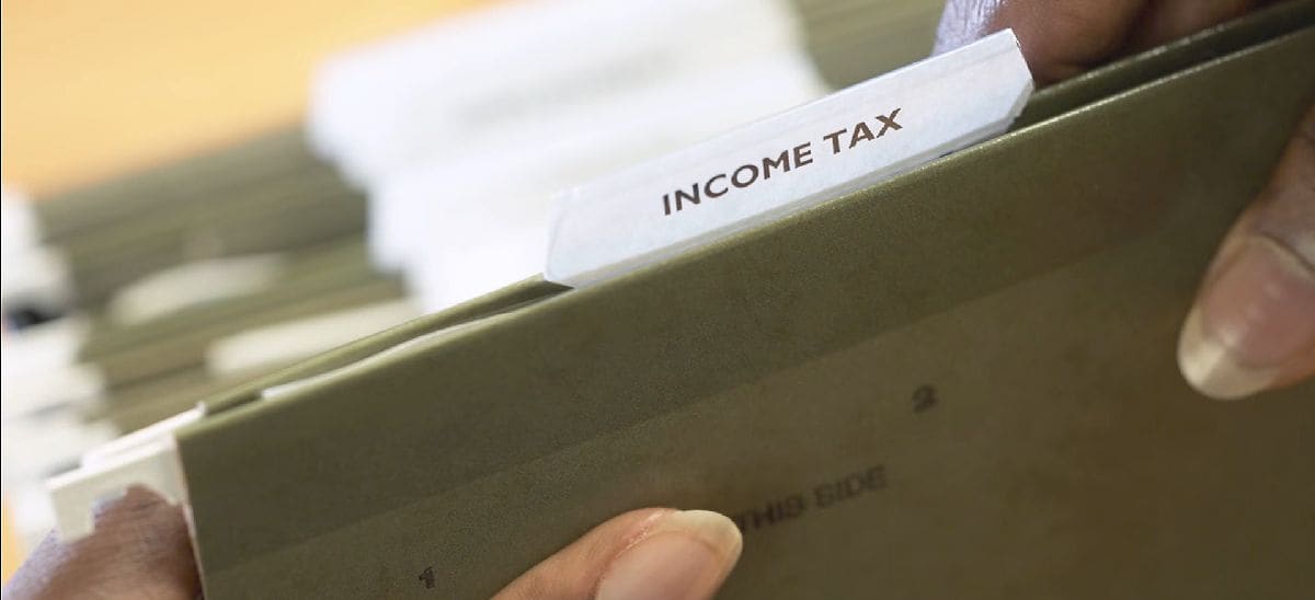 file folder labeled income tax