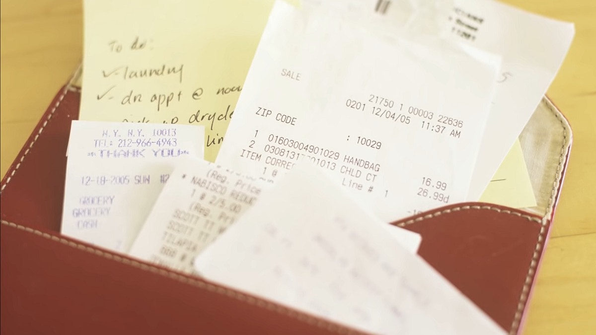 receipts in a leather organizer