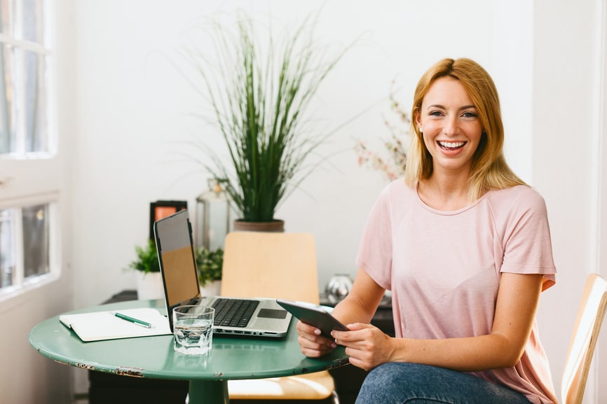 Woman holding a tablet