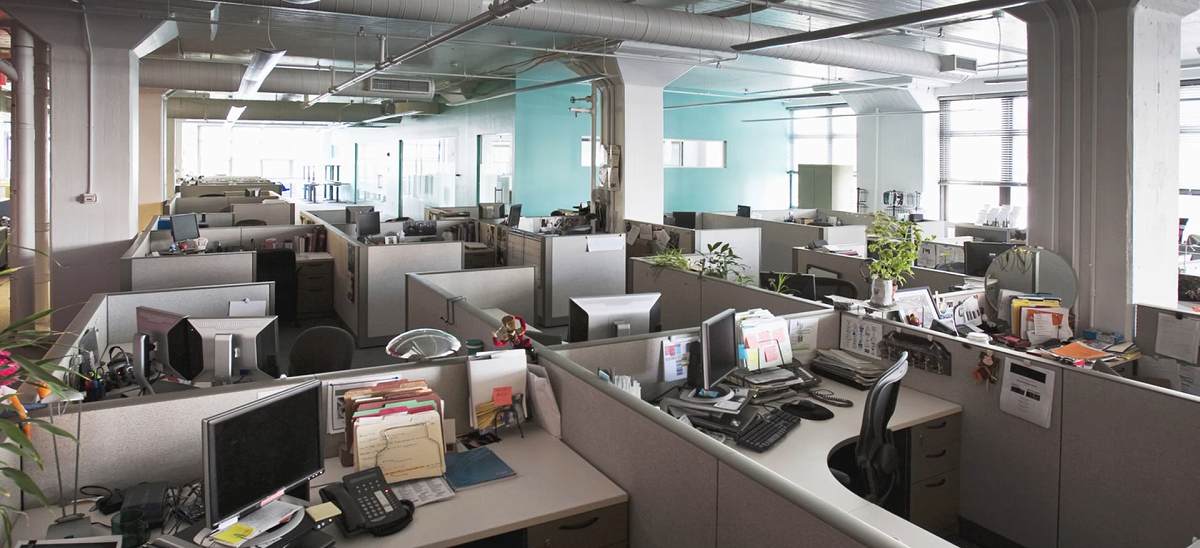 office space with multiple cubicles