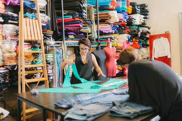 Workers in a textile studio