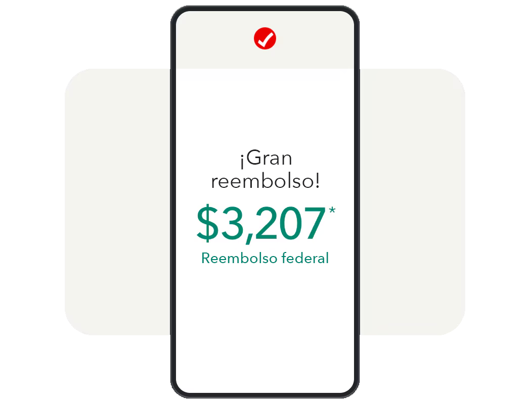 Imagen de TurboTax en un teléfono que muestra un excelente reembolso.