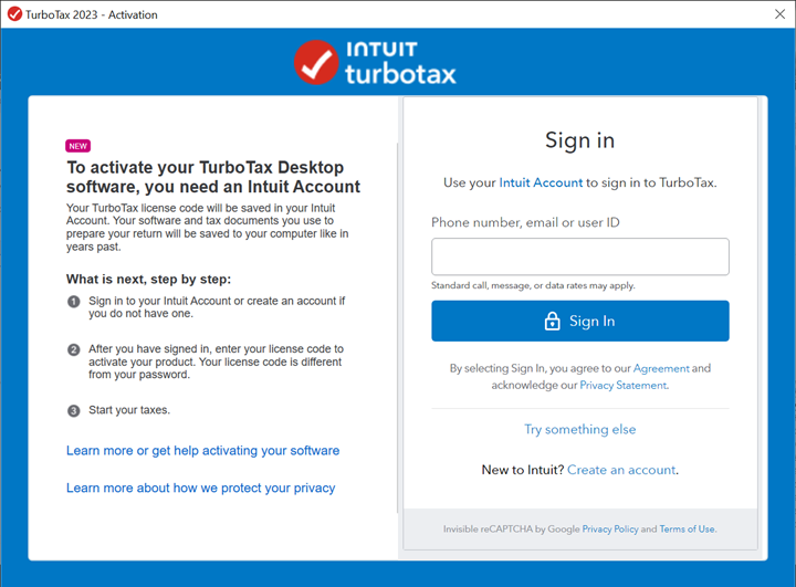 The activation screen for TurboTax Desktop
