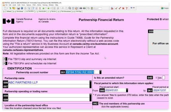 T3 trust income tax and information return form on peach background. Shows step 1: identification and other required information.