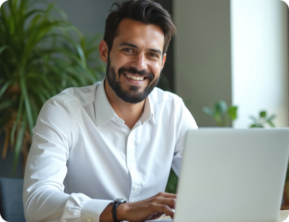 A person sitting at a desk with a laptop.