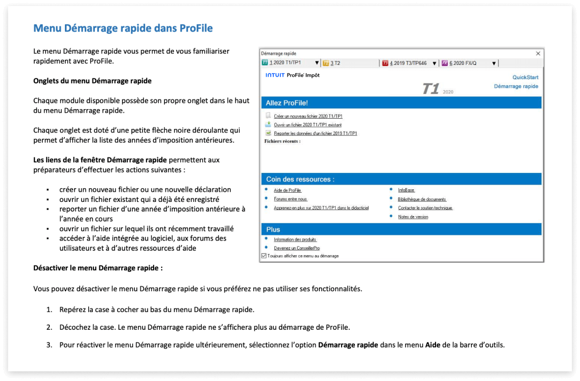 Le guide de l'utilisateur ProFile montrant des instructions détaillées et une capture d'écran du produit.