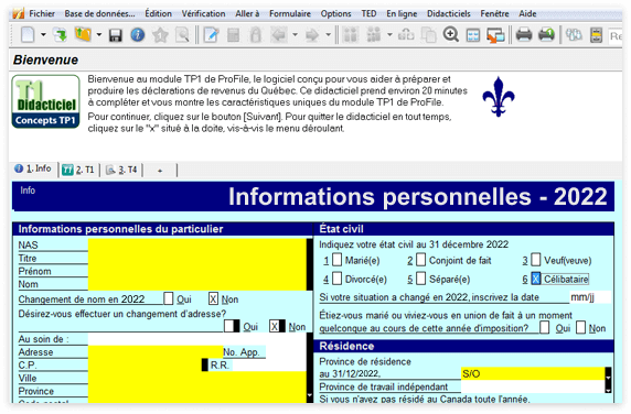 tutorials-info-ty22-feature-profile-ca-fr.png Écran de ProFile T1 avec une barre d’information sur le didacticiel Mise en route pour le module T2 en haut de la page, affichant un raccourci pour remplacer ou restaurer les calculs automatiques en utilisant la touche F2.