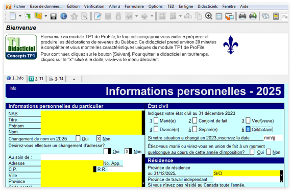 Écran de ProFile T1 avec une barre d’information sur le didacticiel Mise en route pour le module T2 en haut de la page, affichant un raccourci pour remplacer ou restaurer les calculs automatiques en utilisant la touche F2.