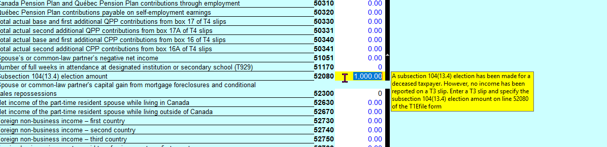 Tax form section with highlighted T4011A election entry
