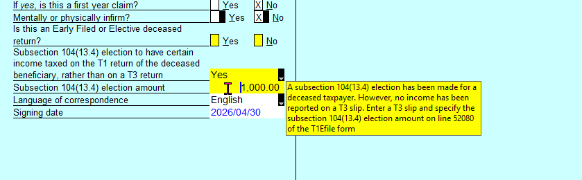 Tax form subsection 104(13.4) election highlighted