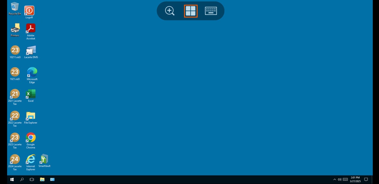A blue screen with a menu and a keyboard.