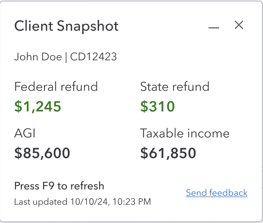 Screenshot of Client Snapshot