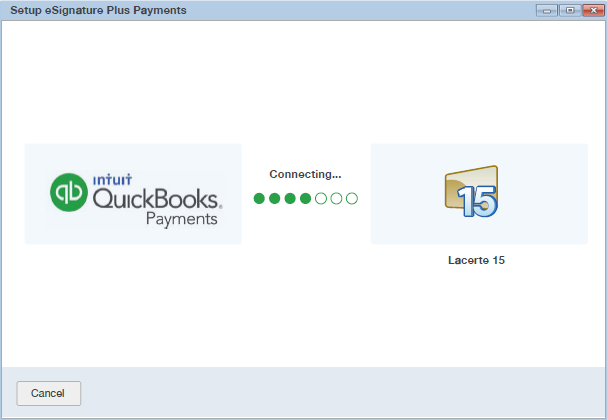 The Connecting screen in the Setup Payments wizard