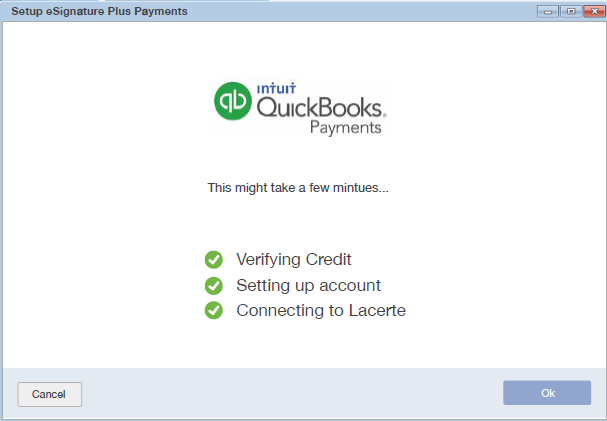 The finishing setup screen of the Setup Payments wizard