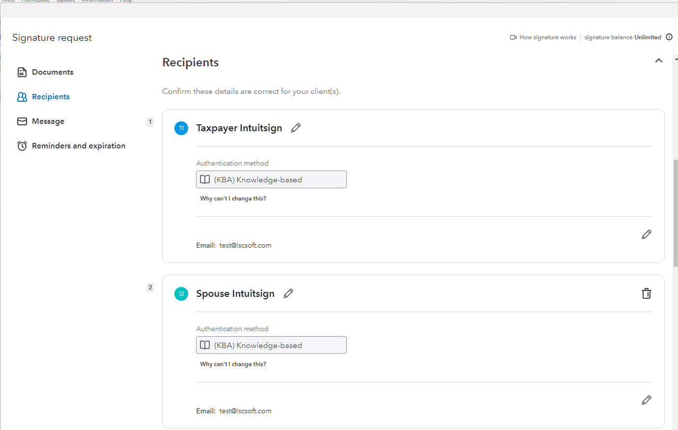 Digital signature request recipient authentication interface