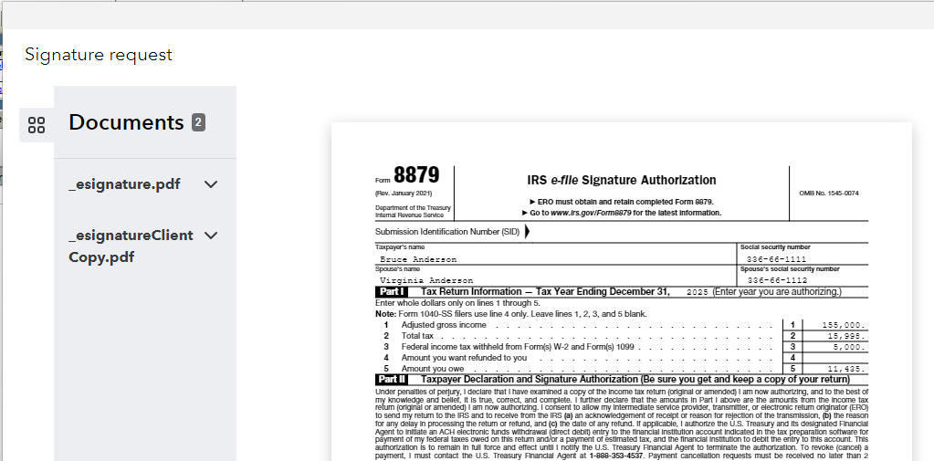 IRS Form 8879 e-file signature authorization document