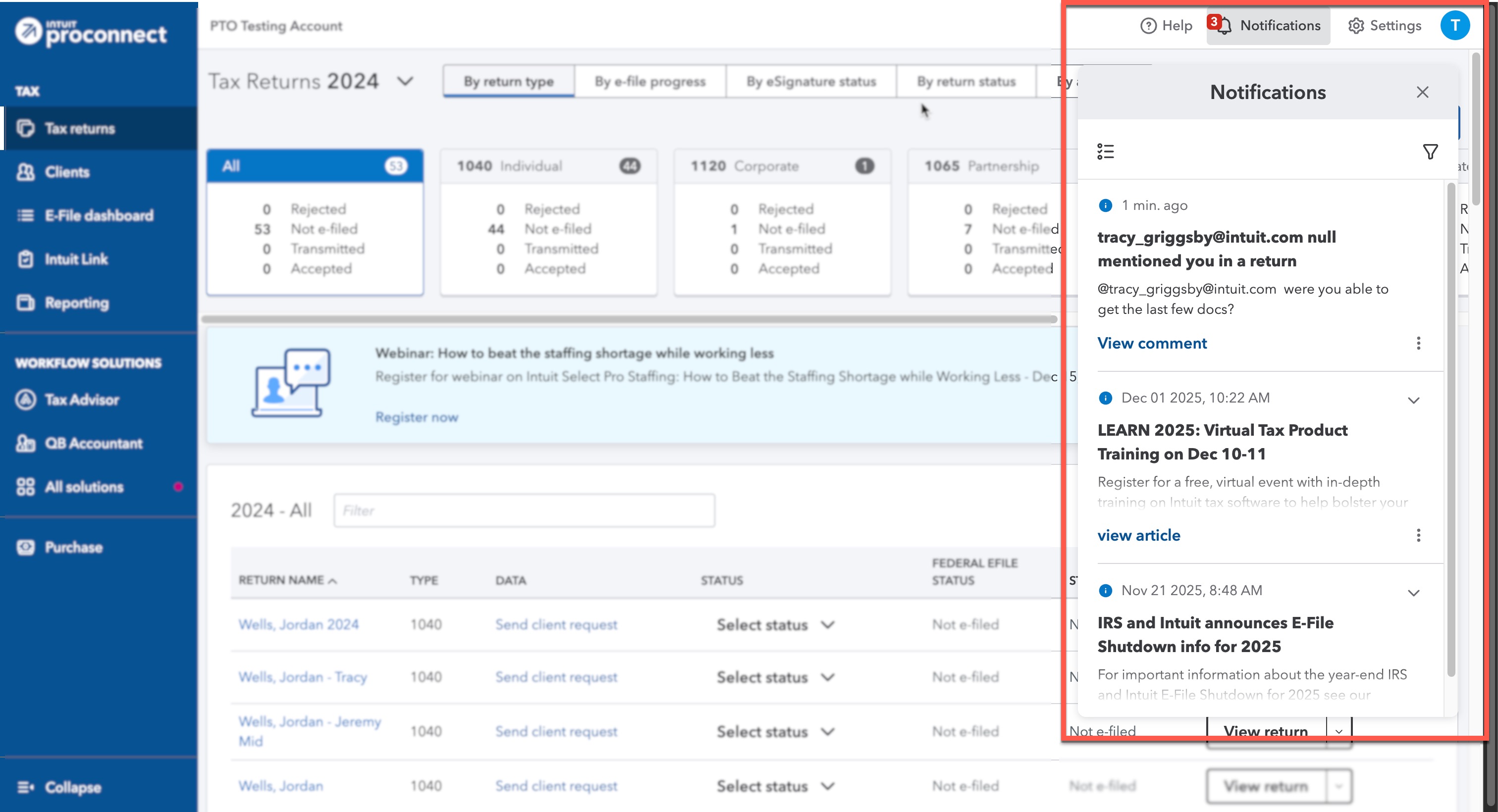 Computer drop down stating Notifications listing.