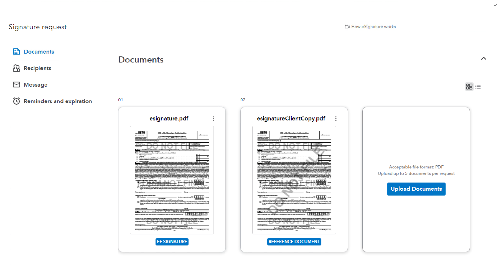 Items to be uploaded for Intuit Signature