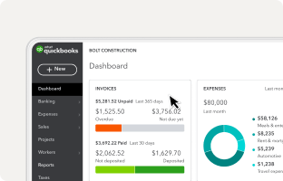 cropped image of a quickbooks dashboard with a cursor on screen
