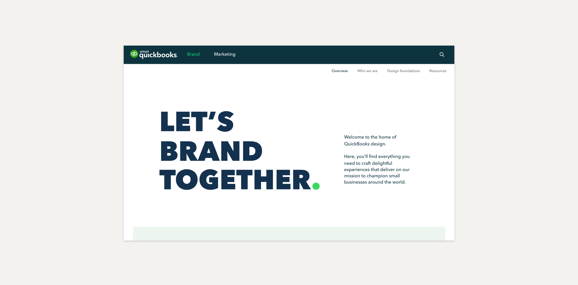 A screenshot of the QuickBooks Brand website.