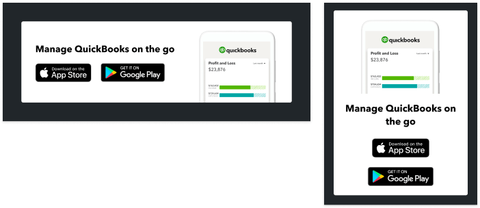 A desktop and mobile image of a component to download the app to manage QuickBooks on the go