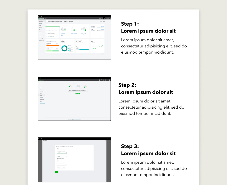 Email design system feature modules in a step-by-step layout style and stacking the modules
