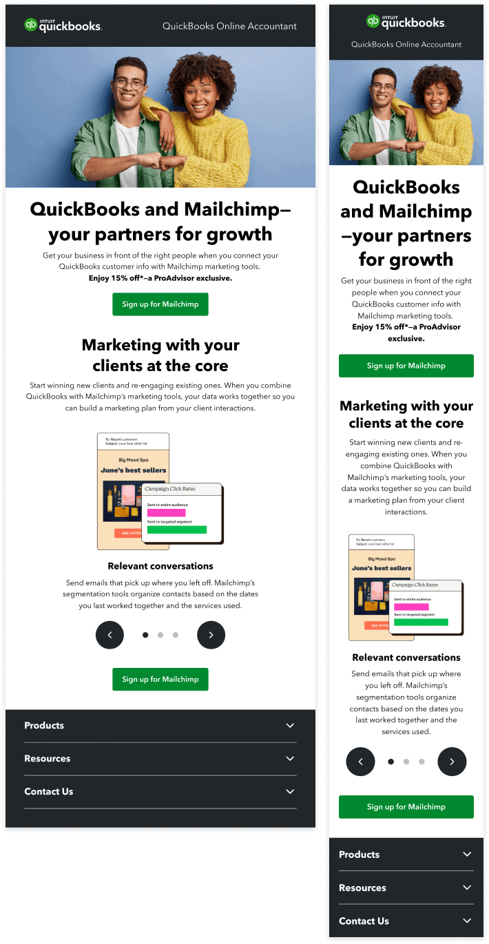 A desktop and mobile image of an Accountant cross-sell email promoting Mailchimp