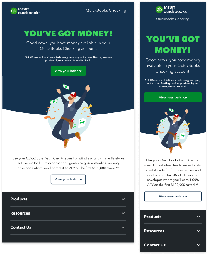 A desktop and mobile image of a retention email letting a customer know they’ve received money