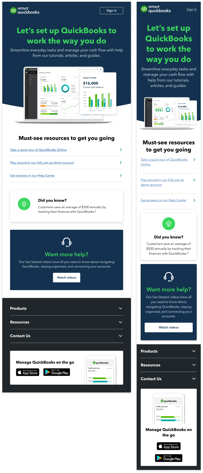 A desktop and mobile image of a welcome  email helping a customer to set up QuickBooks