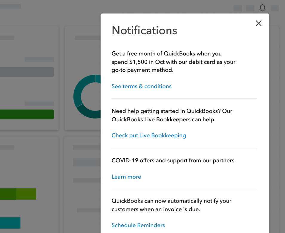 In-product discovery notifications tray example