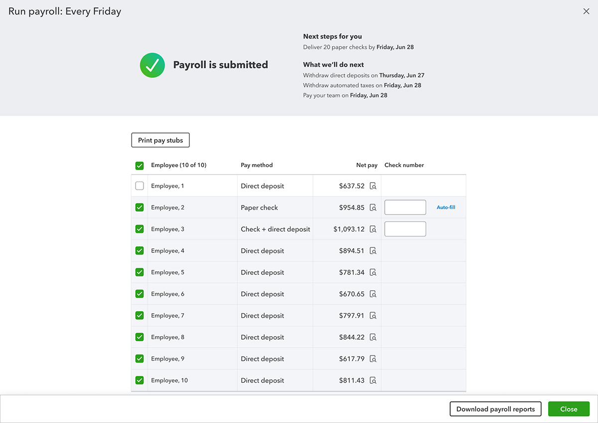 Screenshot of automated payroll taxes on QuickBooks.