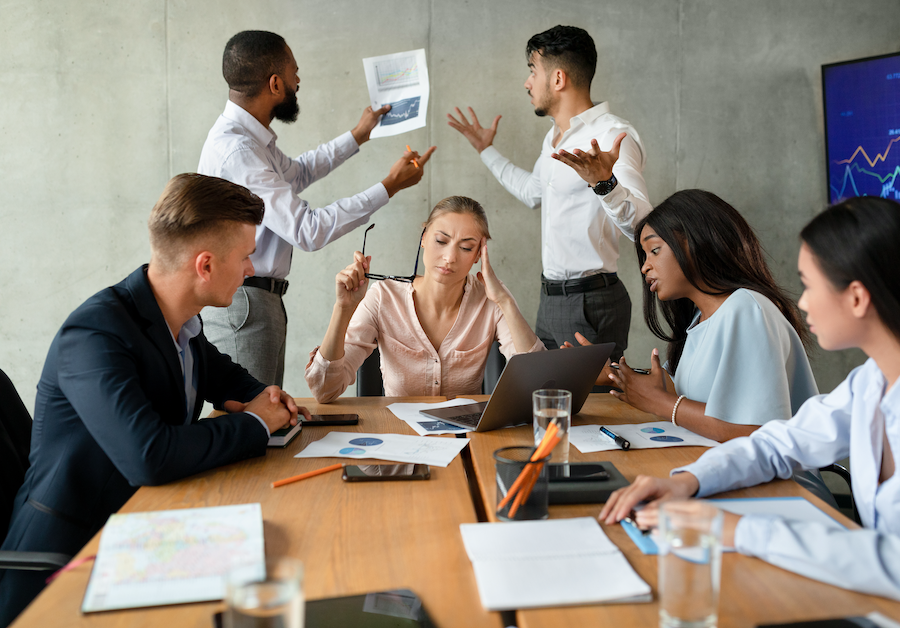 A group of people stressed out at their firm.