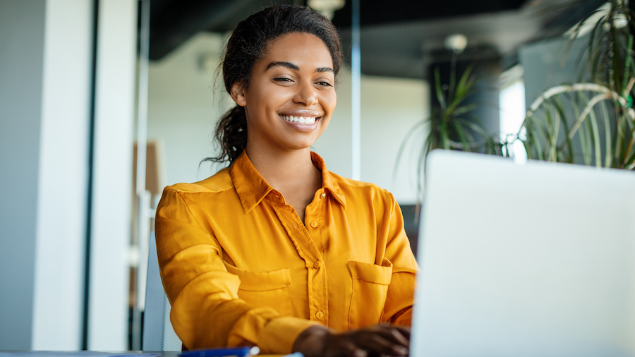 Business woman looking at an Intuit QuickBooks Desktop company file.