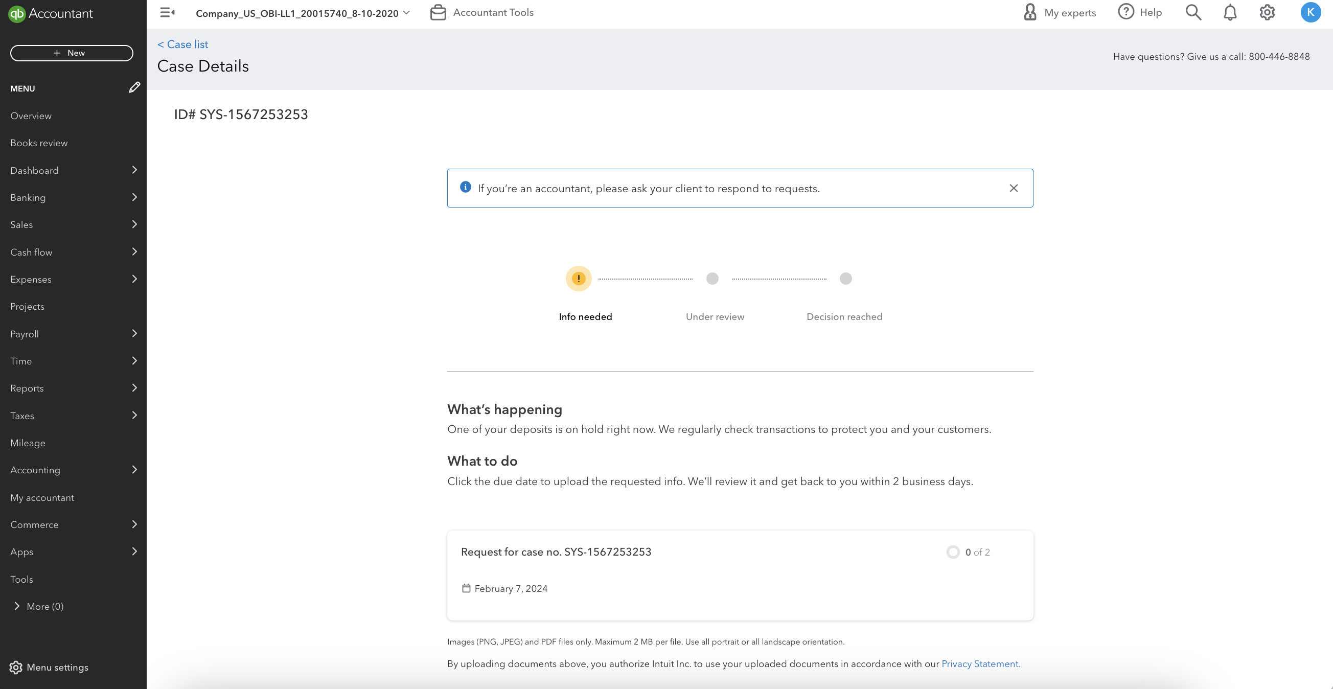 Access to Payments exception cases in the QuickBooks Resolution Center