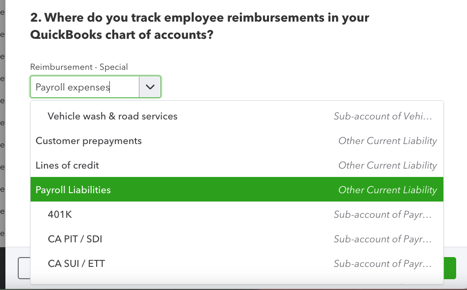 QuickBooks account mapping flexibility screenshot