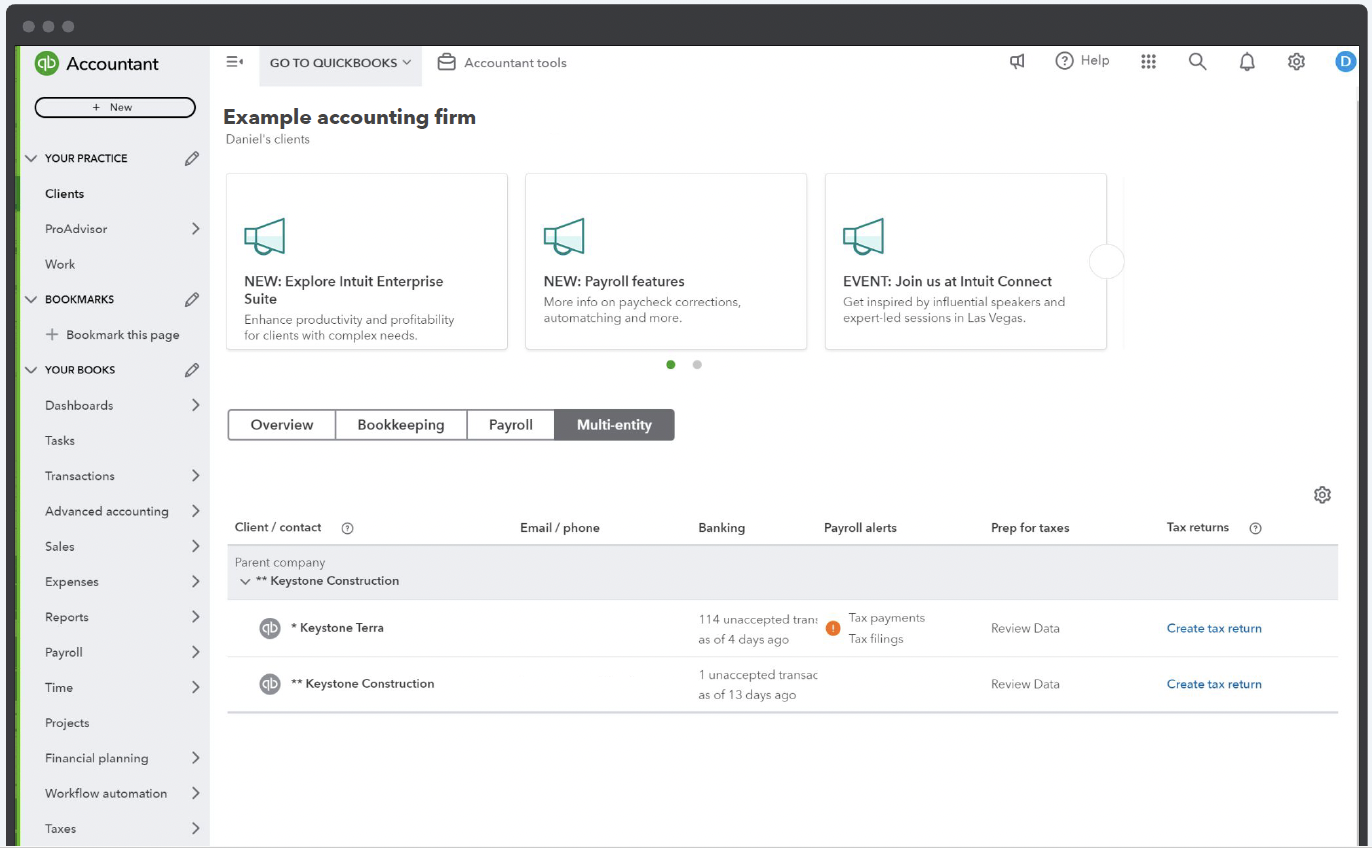 Key features of Intuit Enterprise Suite for accountants