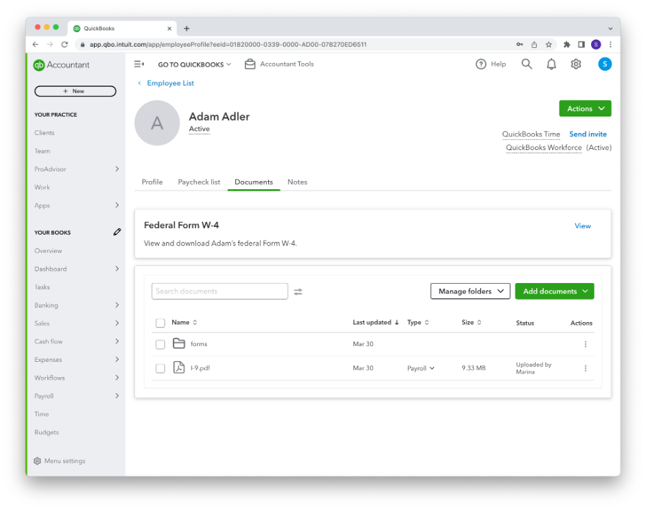 Manage employee documents in QuickBooks