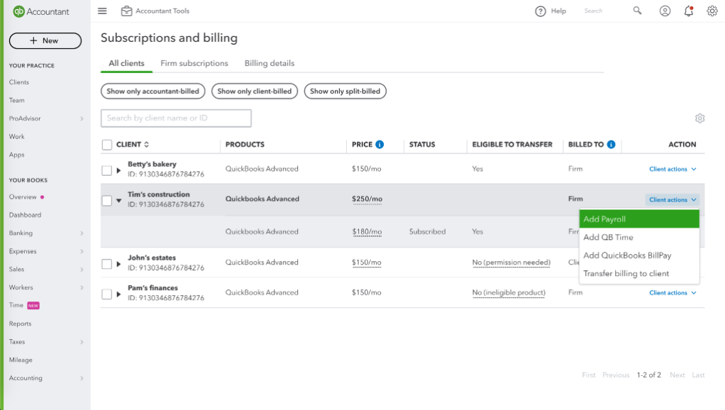 Accountants now have more flexibility and control over their billing options for QuickBooks clients