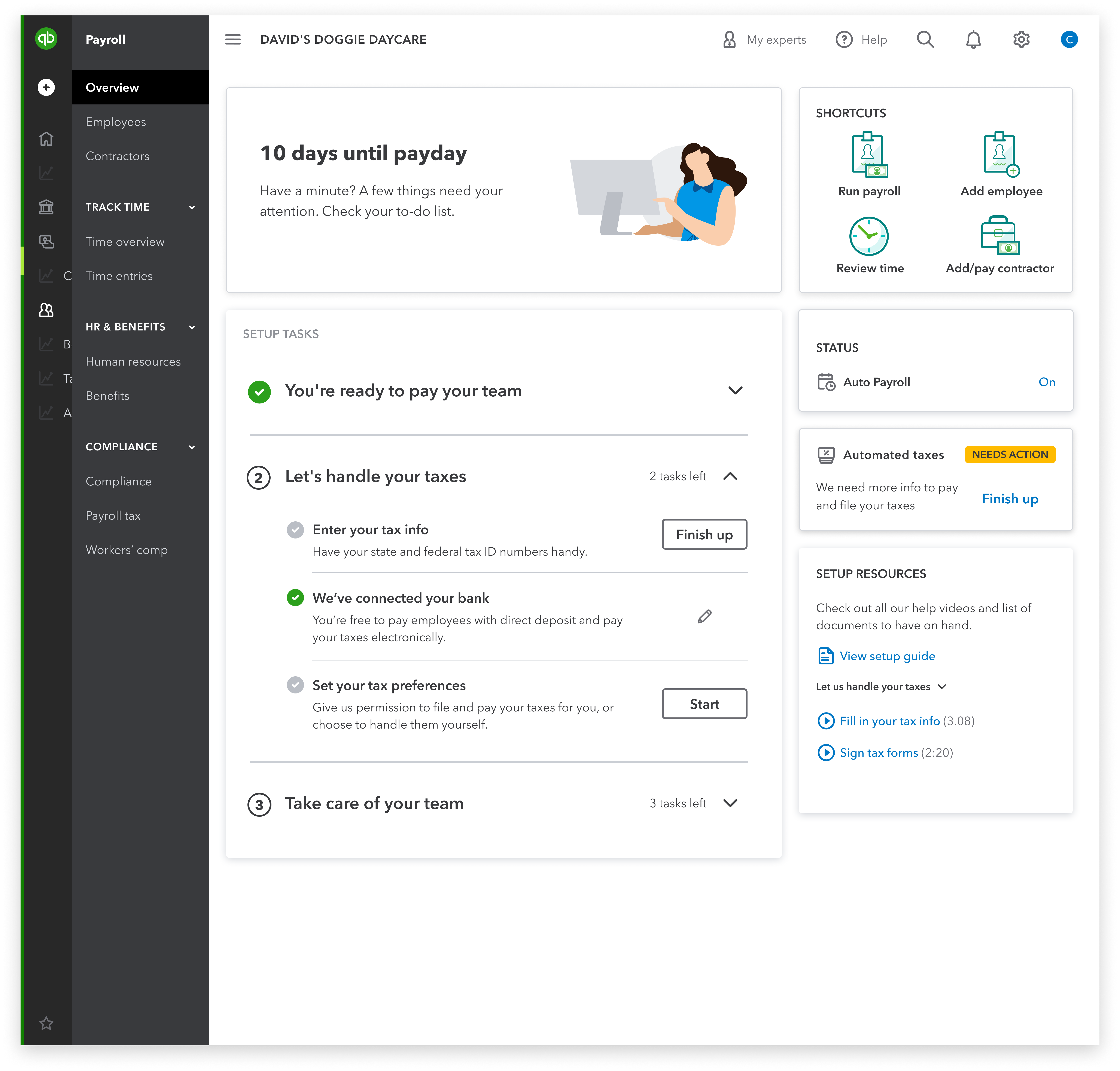 tax readiness widget QuickBooks Payroll