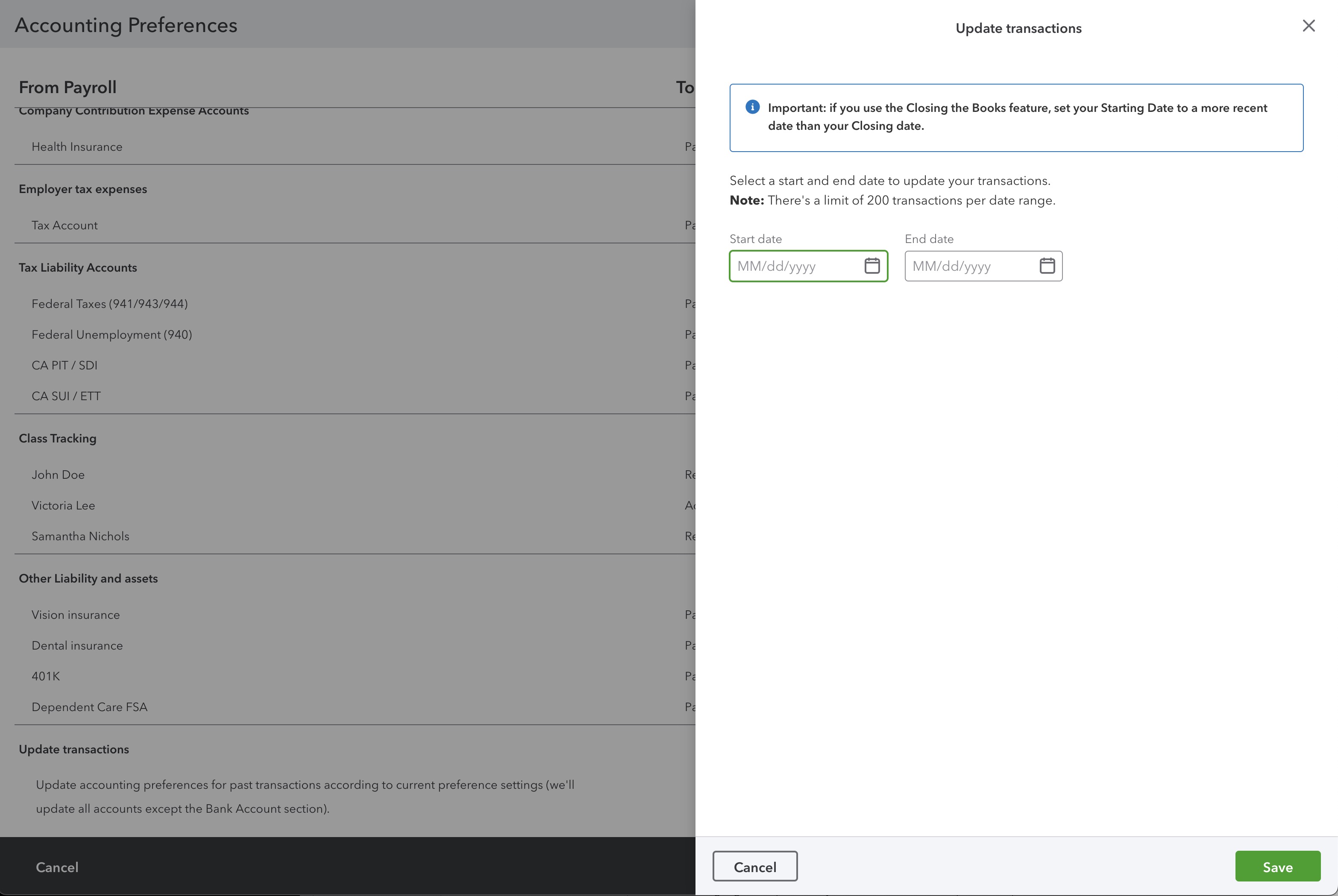 Update existing transactions in QuickBooks