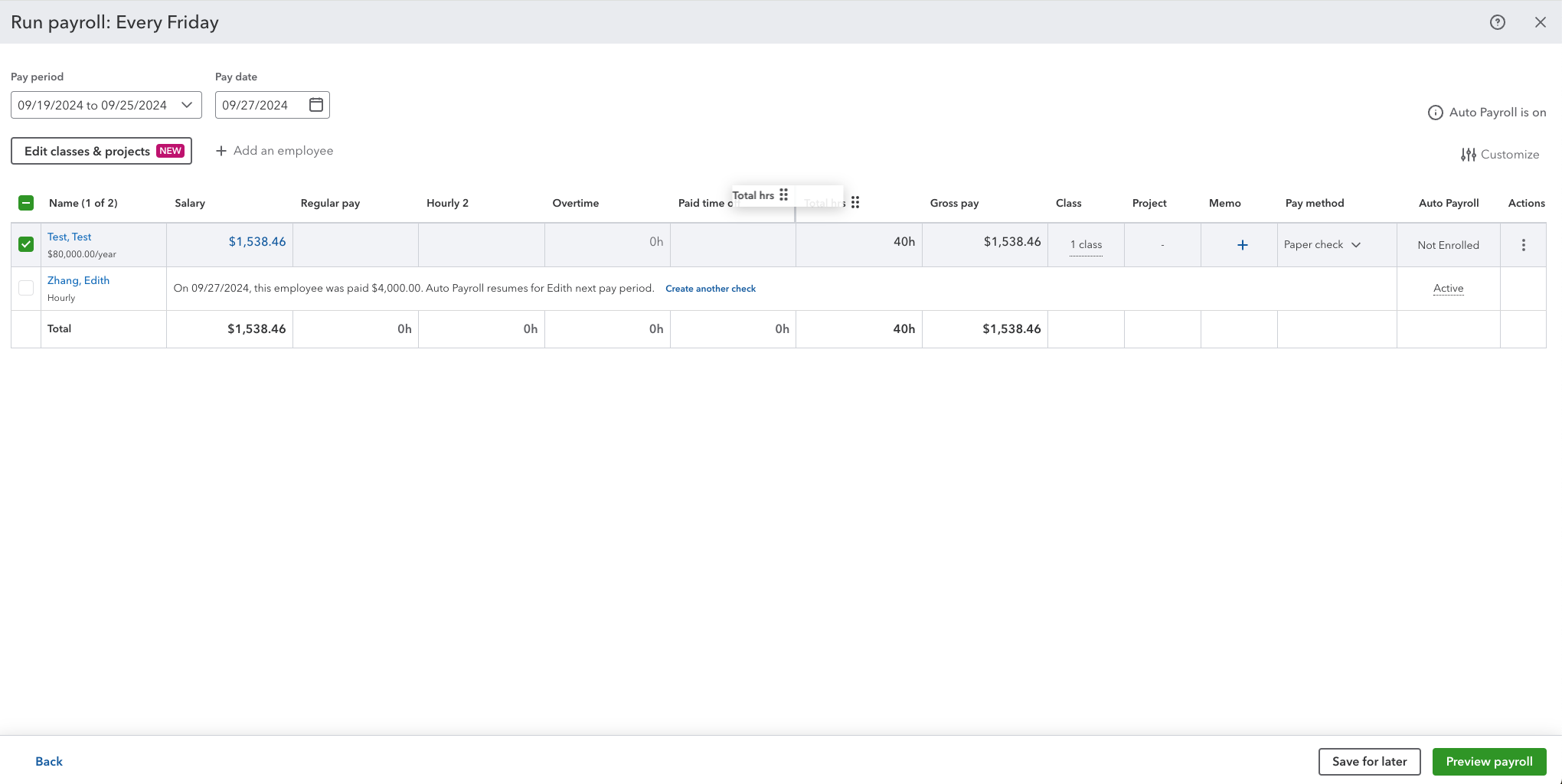 Customize column order in QuickBooks Online Payroll