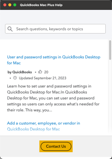 Contact Us button in QuickBooks Help in QuickBooks Mac 2024.