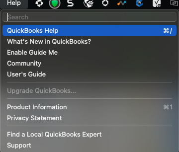 QuickBooks Help menu option in QuickBooks Mac 2024