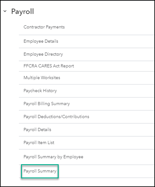 A screenshot of the payroll summary option.