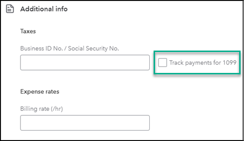 checkbox for track payments for 1099